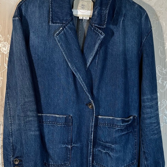 RARE HEI HEI ANTHROPOLOGIE Denim Blazer Jacket - Sample Pre-Fall 2017 Size Small - Picture 1 of 4